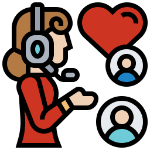 icon showing a person in a headset talking to two other people
