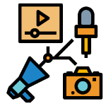 content marketing showing audio, video, imagery, promotional icons