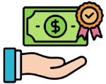 icon showing money with a certificate rosette to signify a guaranteed rebate