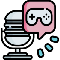 icon of a podcast microphone and a games controller to show a podcast about the video games industry