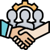 icon showing people a cog and a handshake to show partnership