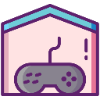 icon showing a video games controller within a outline of a house to depict a small indie game development studio