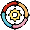 icon showing a cog surrounded by an unbroken circle of arrows to show a proven process